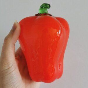 Vintage Glass Red Bell Pepper, Art Glass Collectible Fruit Vegetable